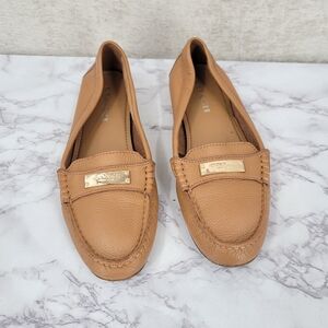 Coach Fredrica Tan Leather Loafers for Women Gold Toned Hardware